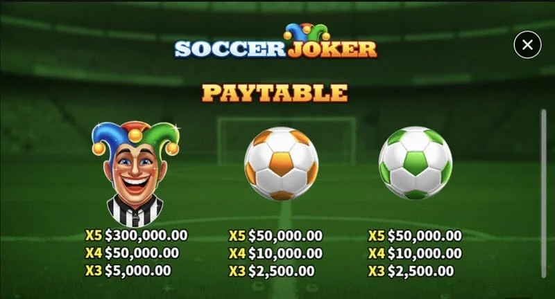Soccer Joker - väljamaksetabel, esimene leht